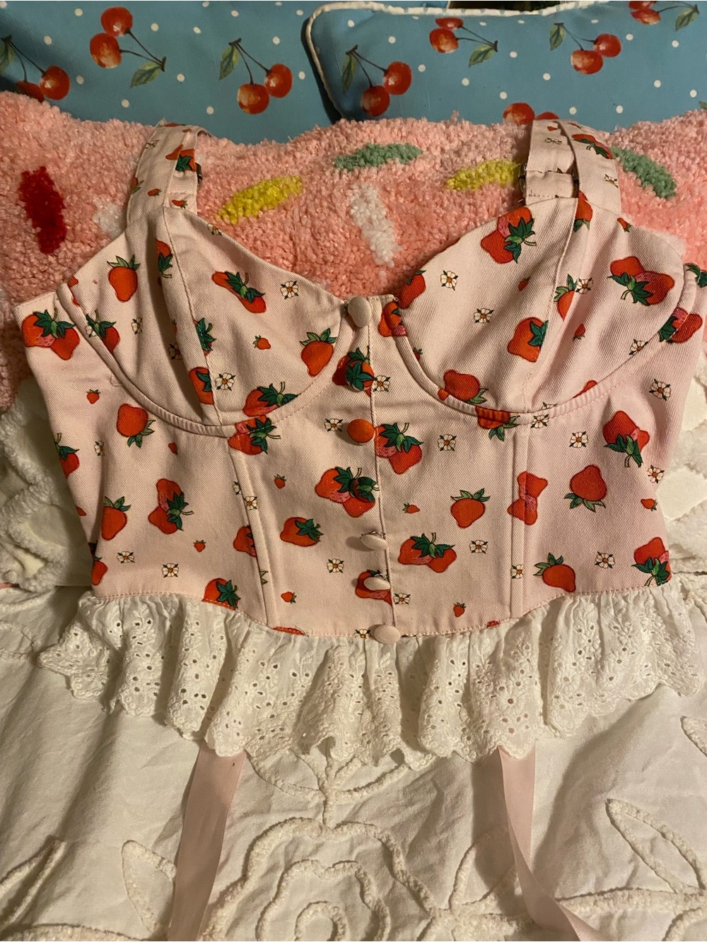Women's Pink Dolls Kill Strawberry Shortcake Bustier Corset Top